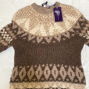 Ralph Lauren Purple Label Womens Jacquard Cashmere Blend Sweater Sz S/P Taupe